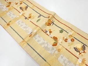 アンティーク　梅笹に蝶・波模様織出し袋帯（材料）